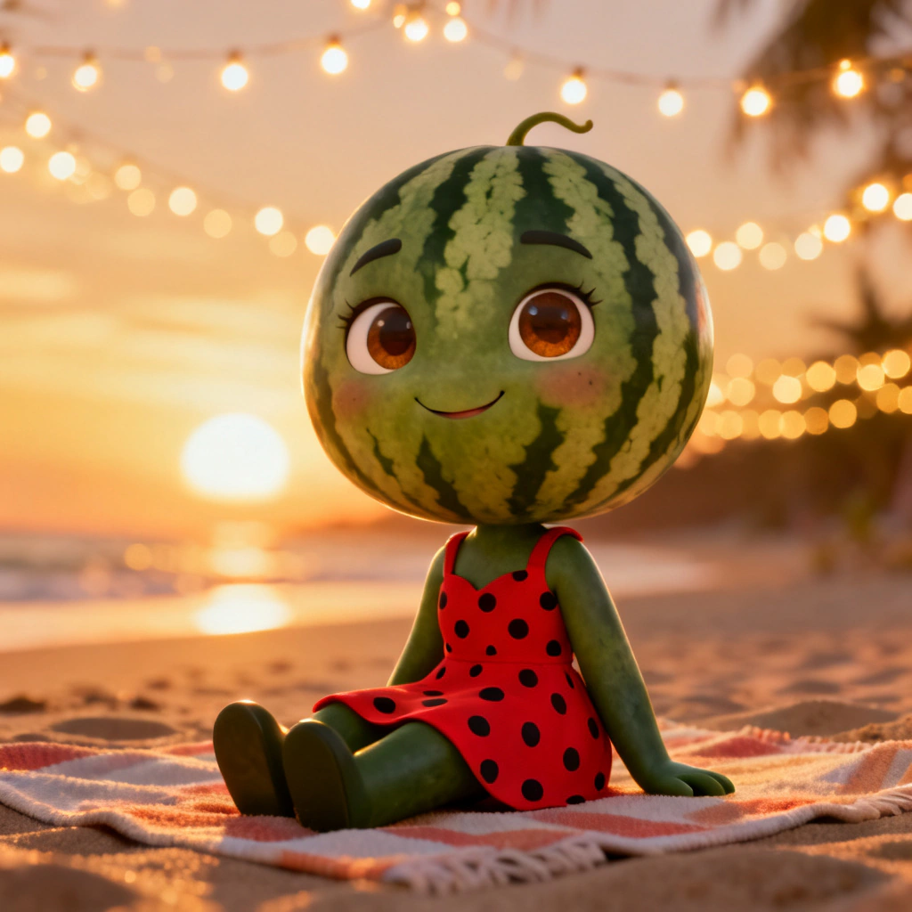 AI Fruit Love Island — Watermelon sweetheart character generated on ZenCreator