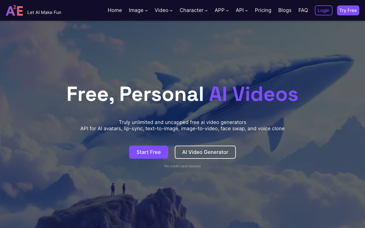 a2e.ai homepage — unrestricted AI image and video generator