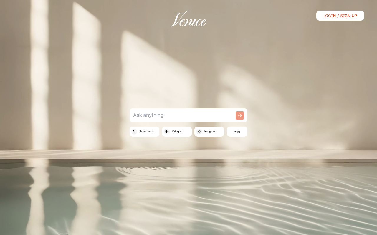 Venice AI homepage — private unrestricted AI platform