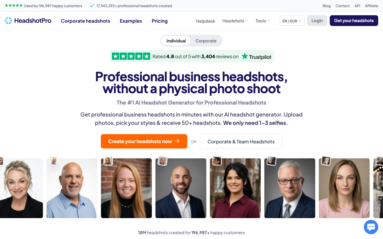 HeadshotPro homepage — AI headshot generator for LinkedIn