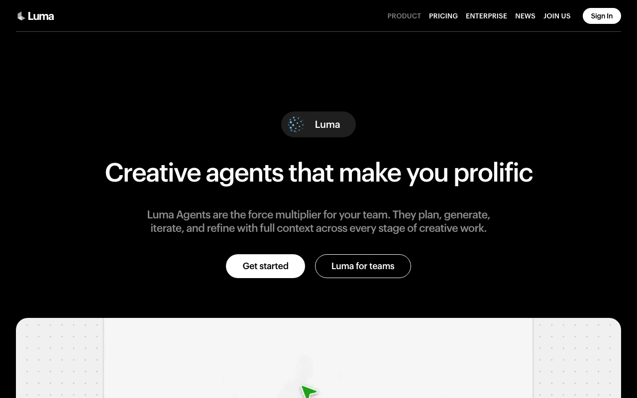 Luma homepage — creative agents that make you prolific