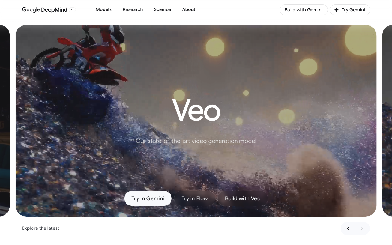 Google Veo homepage — state of the art video generation model