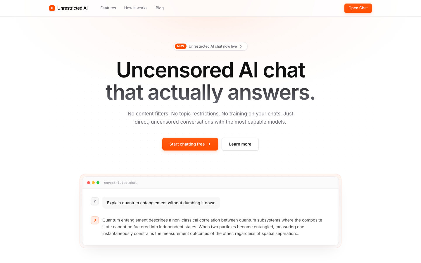Uncensored.chat homepage
