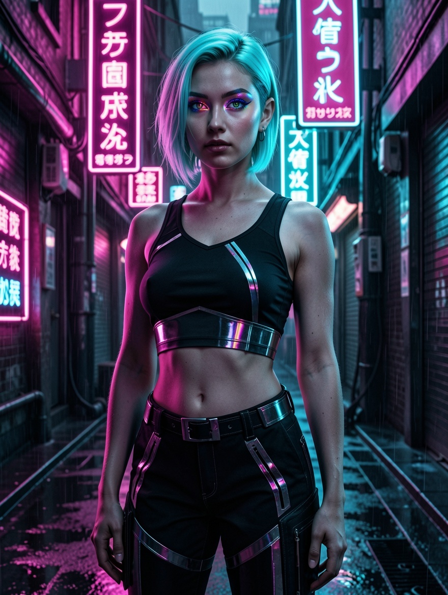Flux Klein + LoRA example — cyberpunk neon style
