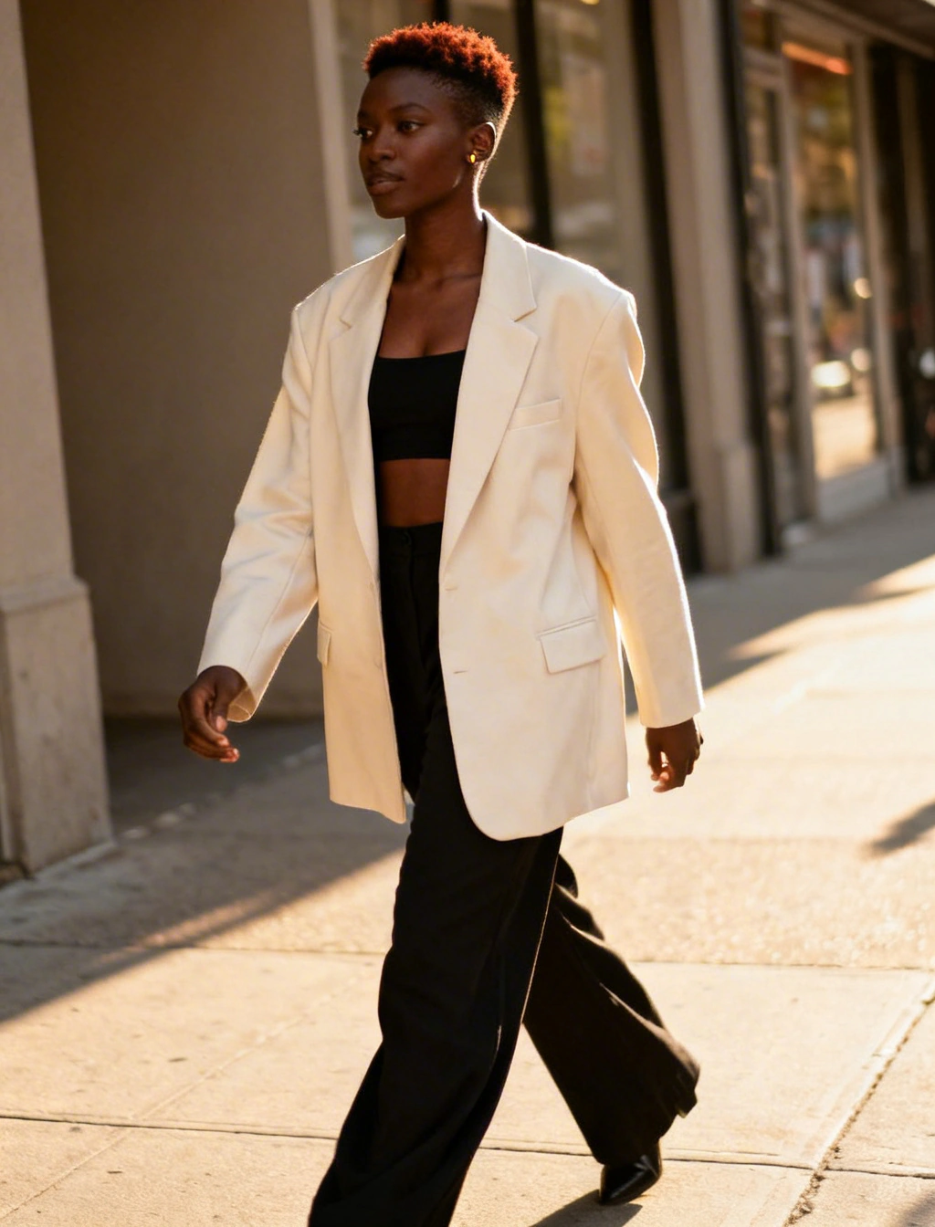 Amara the AI influencer in Street Style — Ghanaian character walking on urban street