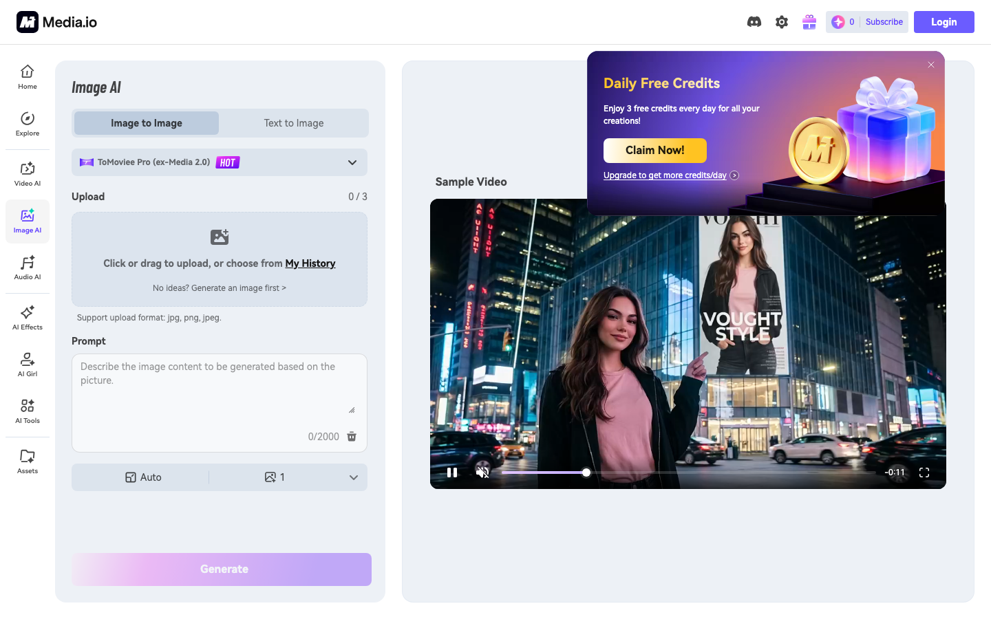 Media.io AI Image Generator — no restrictions page
