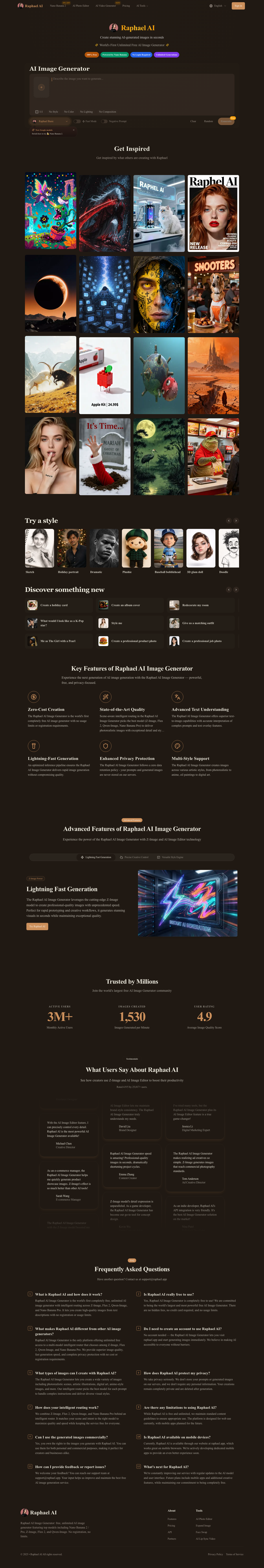 Raphael AI full interface — model routing, style presets, and generation controls