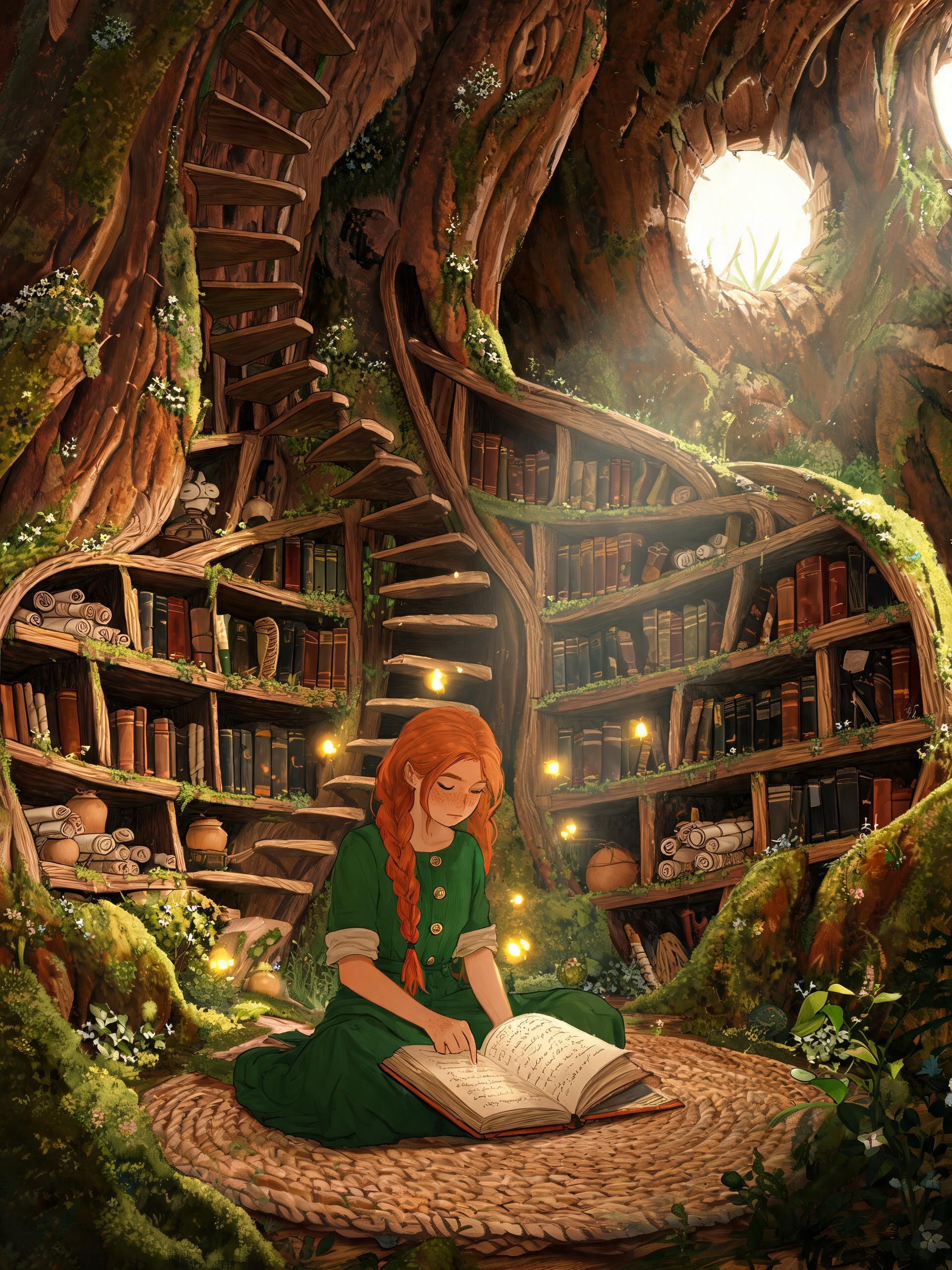 Seedream 5 example — fantasy hidden library inside a tree