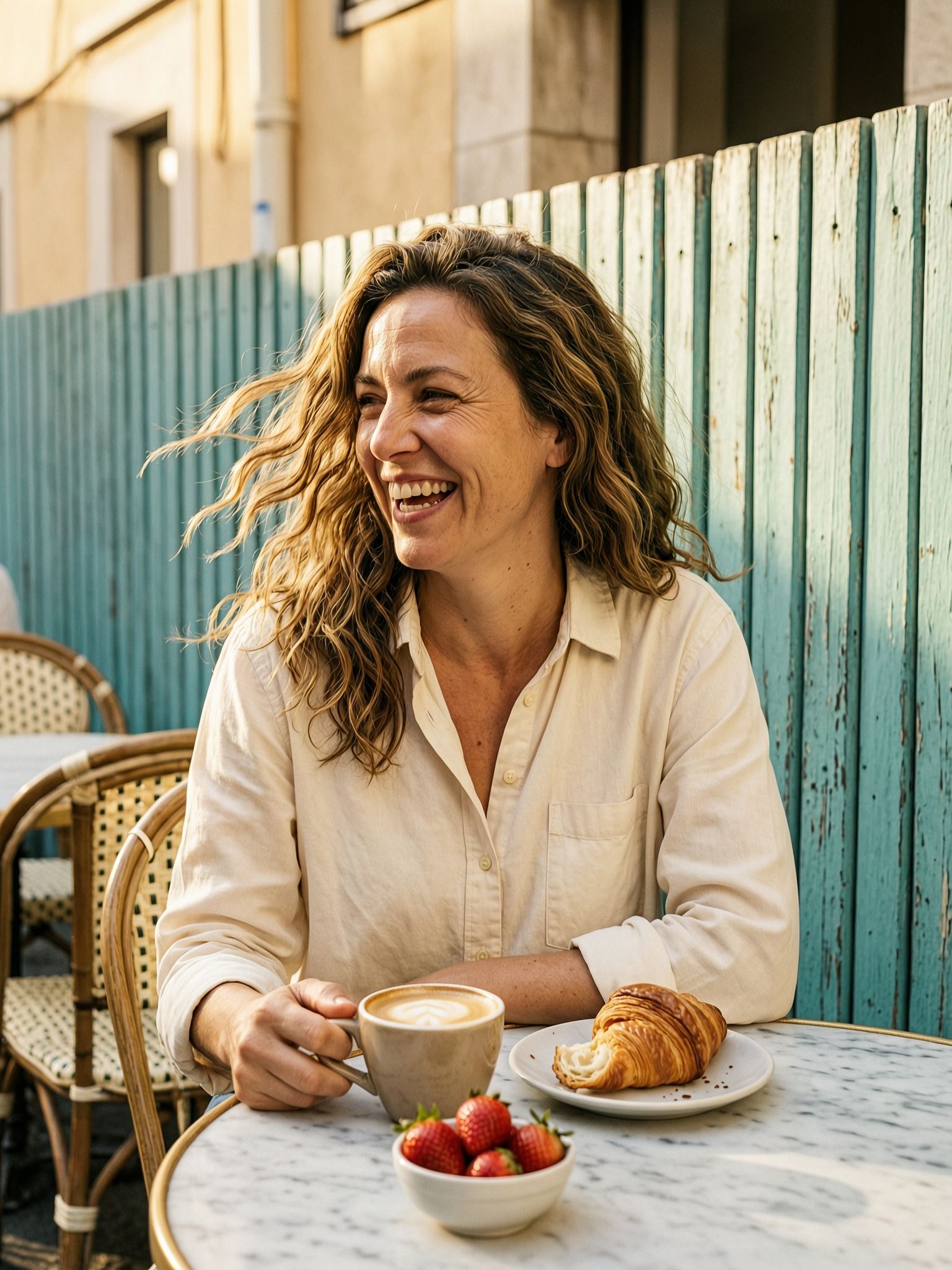 WAN 2.7 example — Lisbon brunch candid portrait