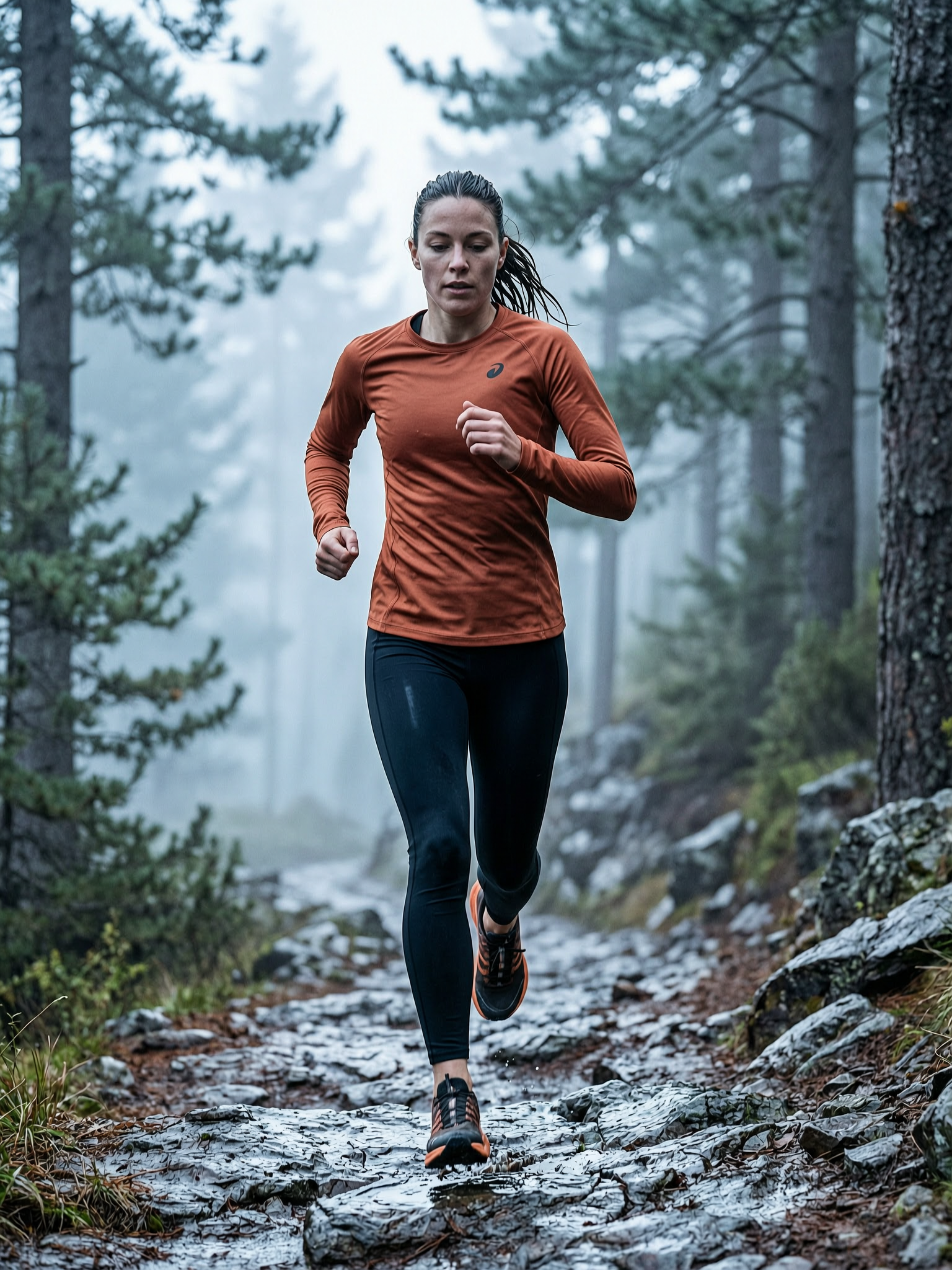 WAN 2.7 example — trail runner in misty forest