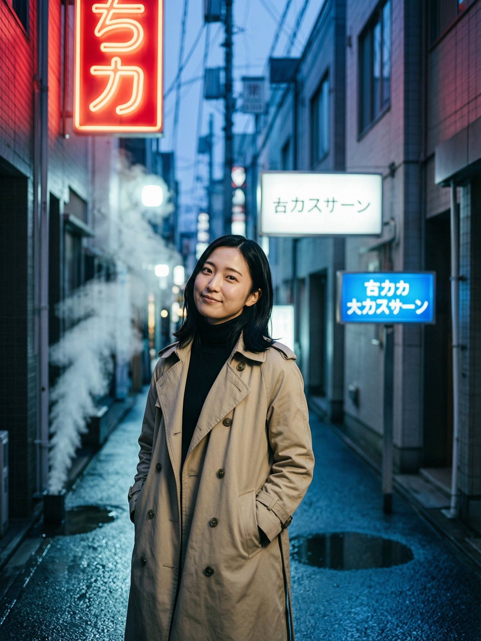 WAN 2.7 Pro example — Tokyo alley editorial portrait