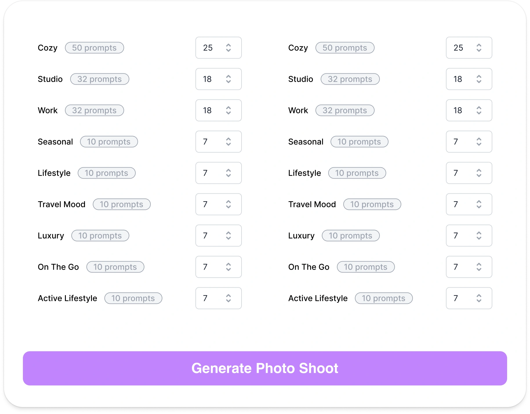 Choose Shoot Specs step
