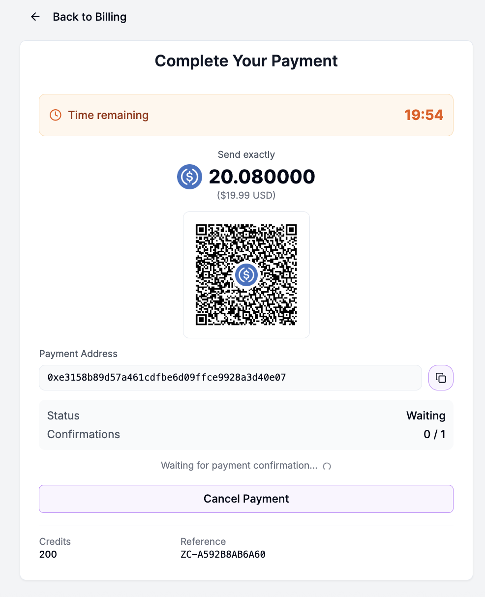 QR code and wallet address