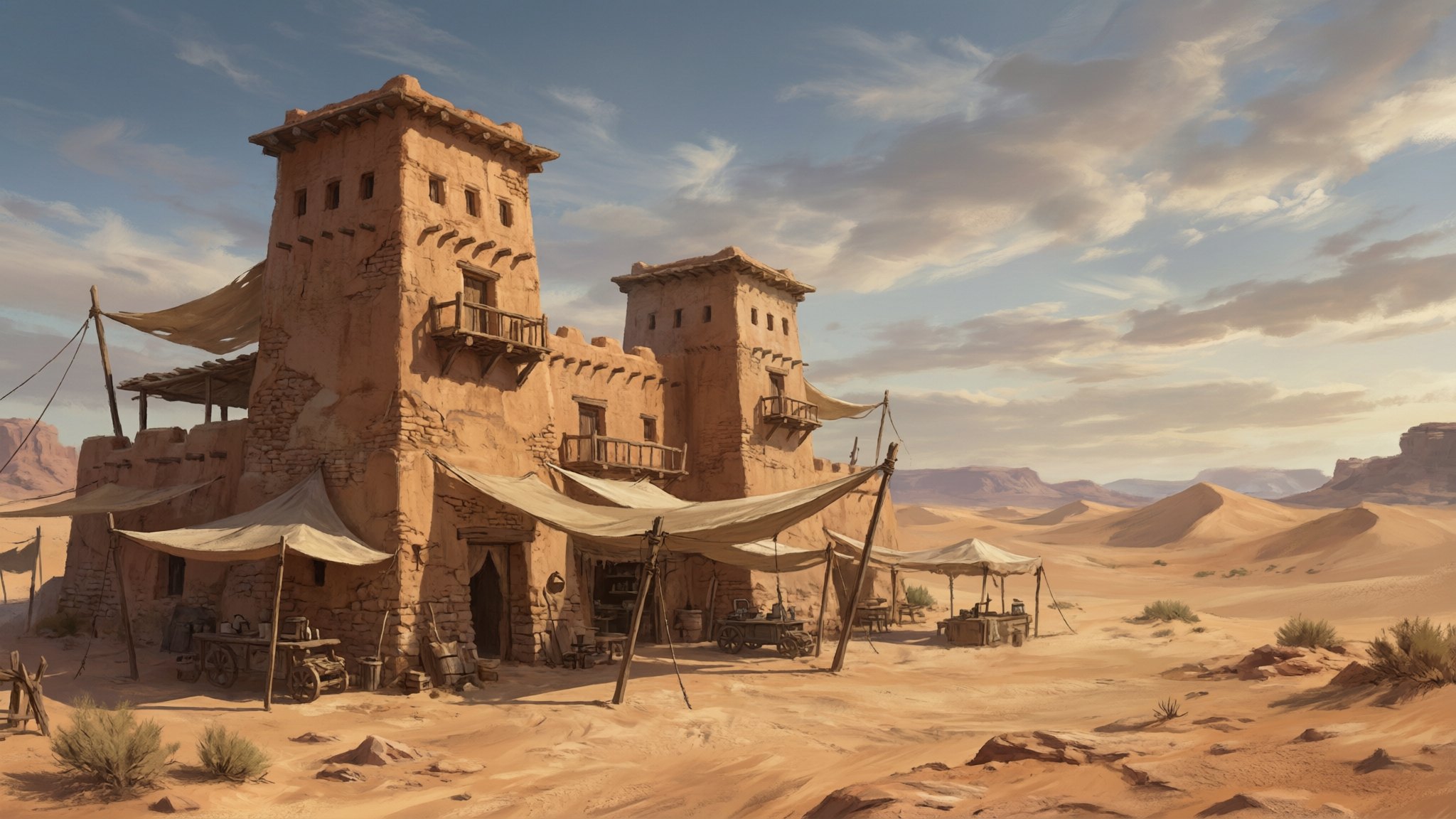 Third concept art take of the desert outpost from the same run