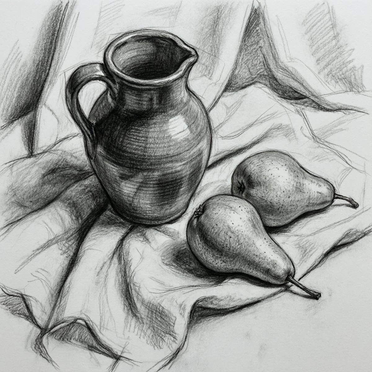 A closer charcoal composition sketch of the same still life