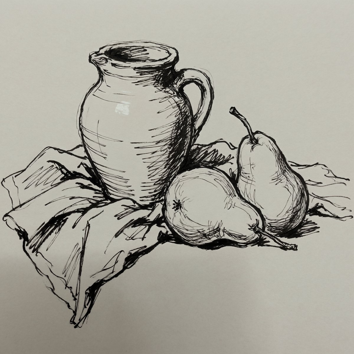 The same still life as a quick ink sketch