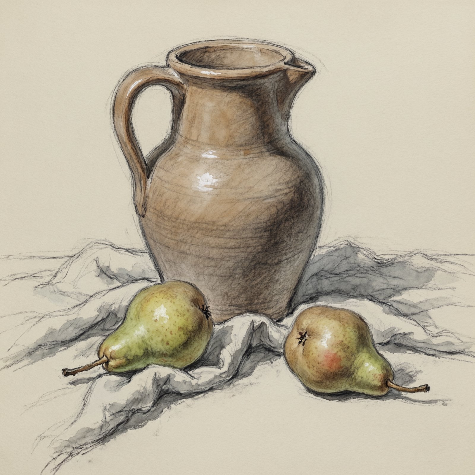 The same still life as a quick watercolor sketch