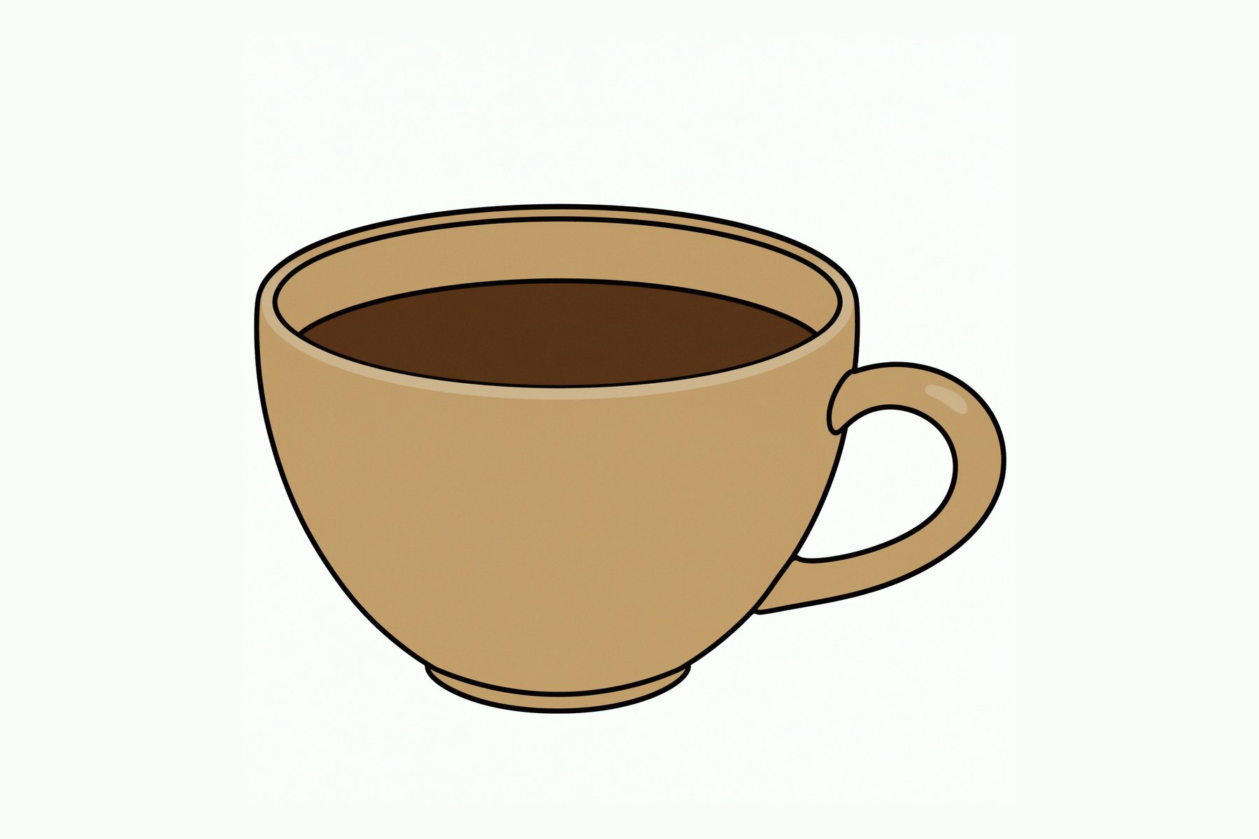 Simple flat clipart-style coffee cup with bold outlines on a plain white background