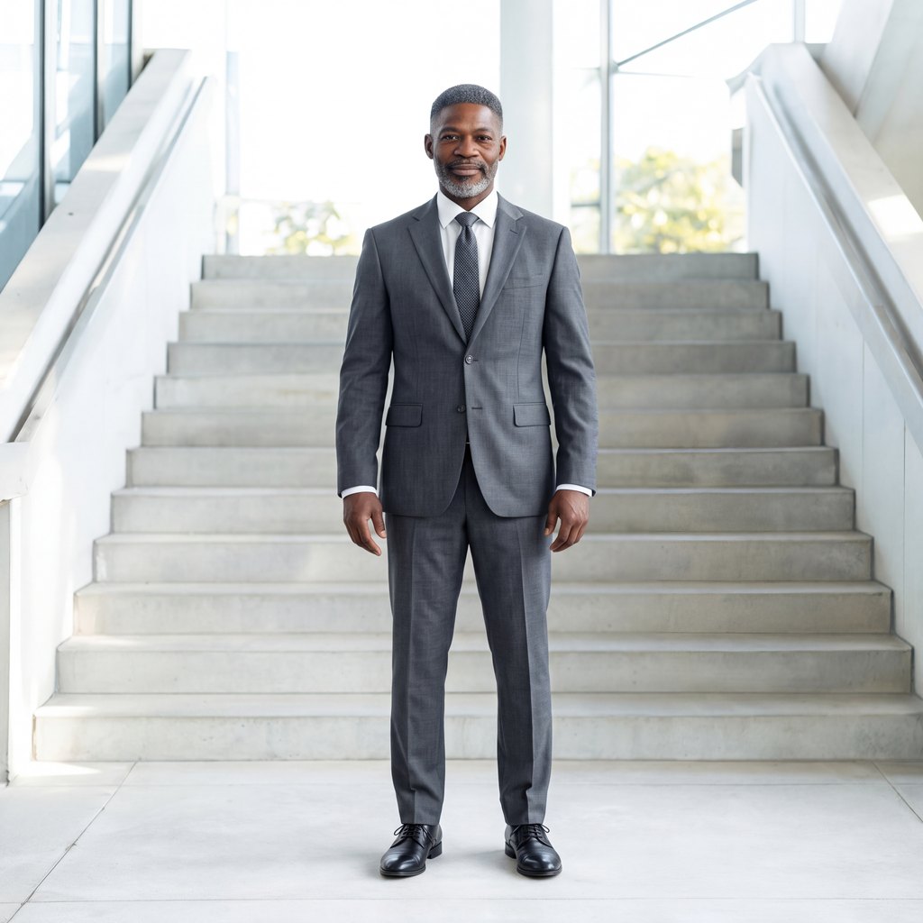 Casual outfit swapped for a business suit