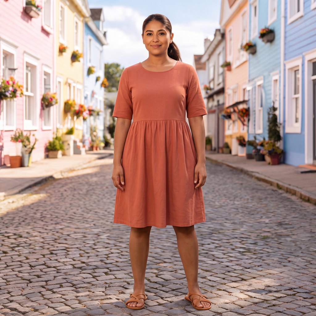 Denim jacket swapped for a knee-length summer dress