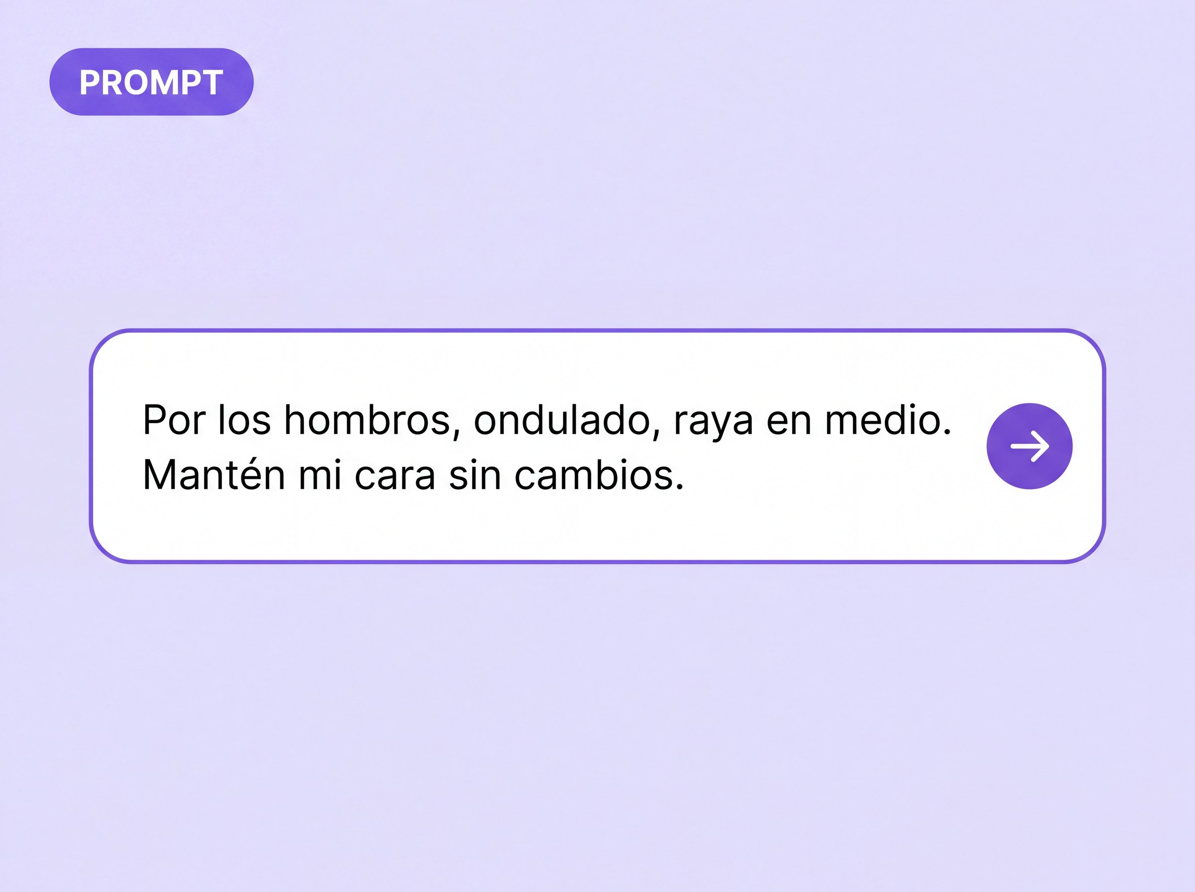 Prompt de peinado escrito con palabras normales: por los hombros, ondulado, raya en medio, mantén mi cara sin cambios