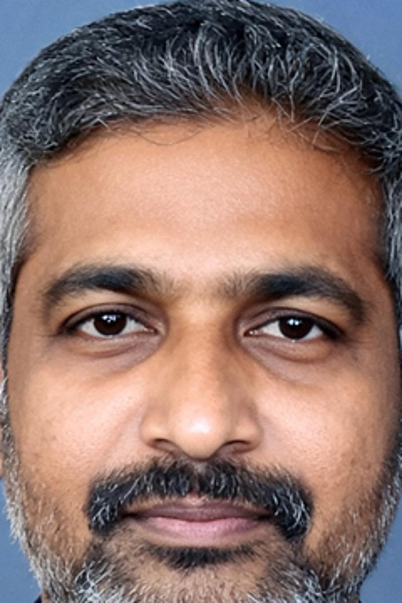 Crop of the headshot before enhancement, enlarged for display: soft eyes, greying hair and beard