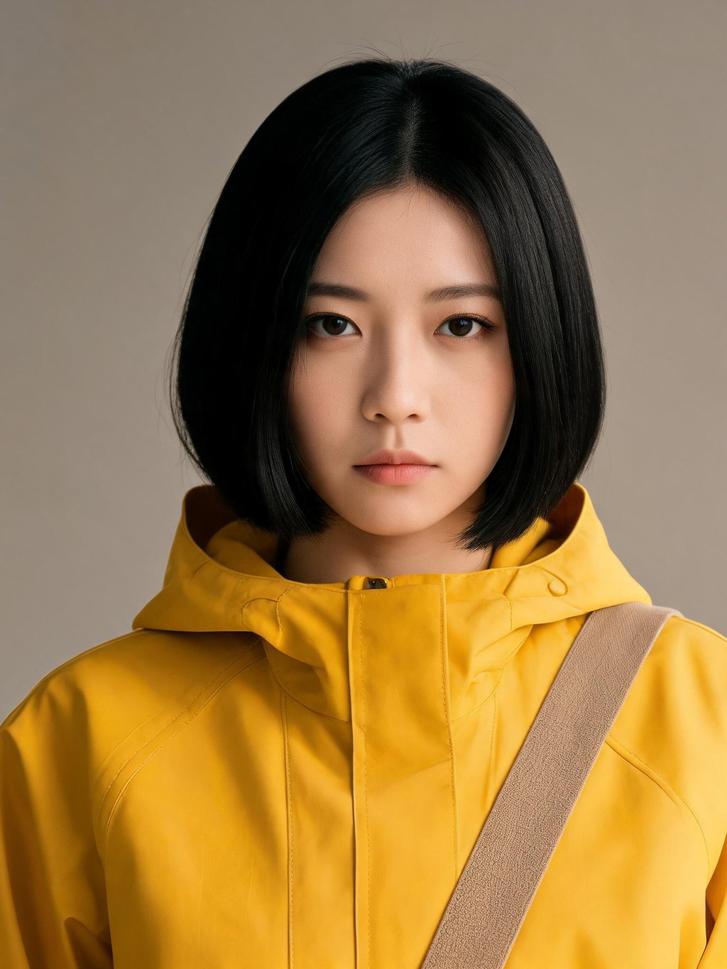 Portraits of the film's two recurring characters: the courier in a yellow raincoat and an older ferry deckhand with a grey beard and navy cap