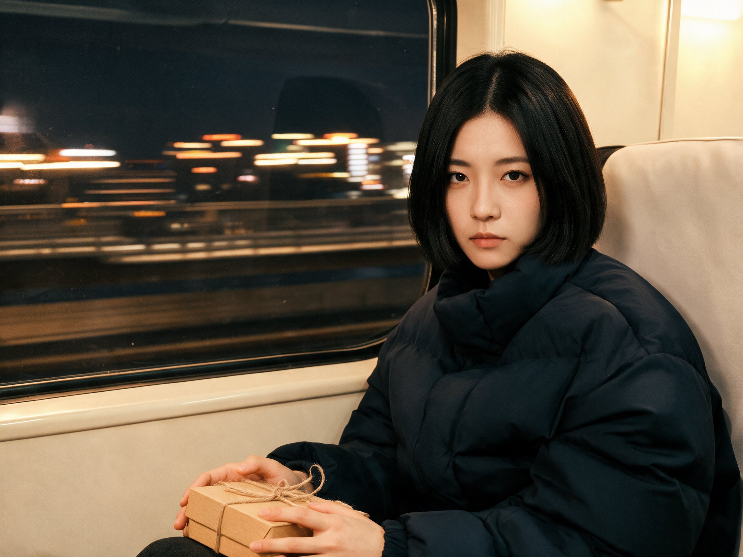 The same courier from the film in a new story: riding a night train with a new parcel on her lap
