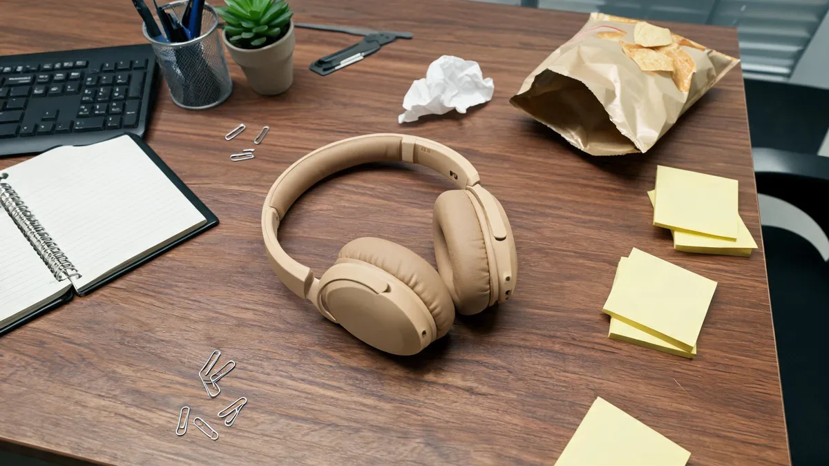 Before: headphones on a desk