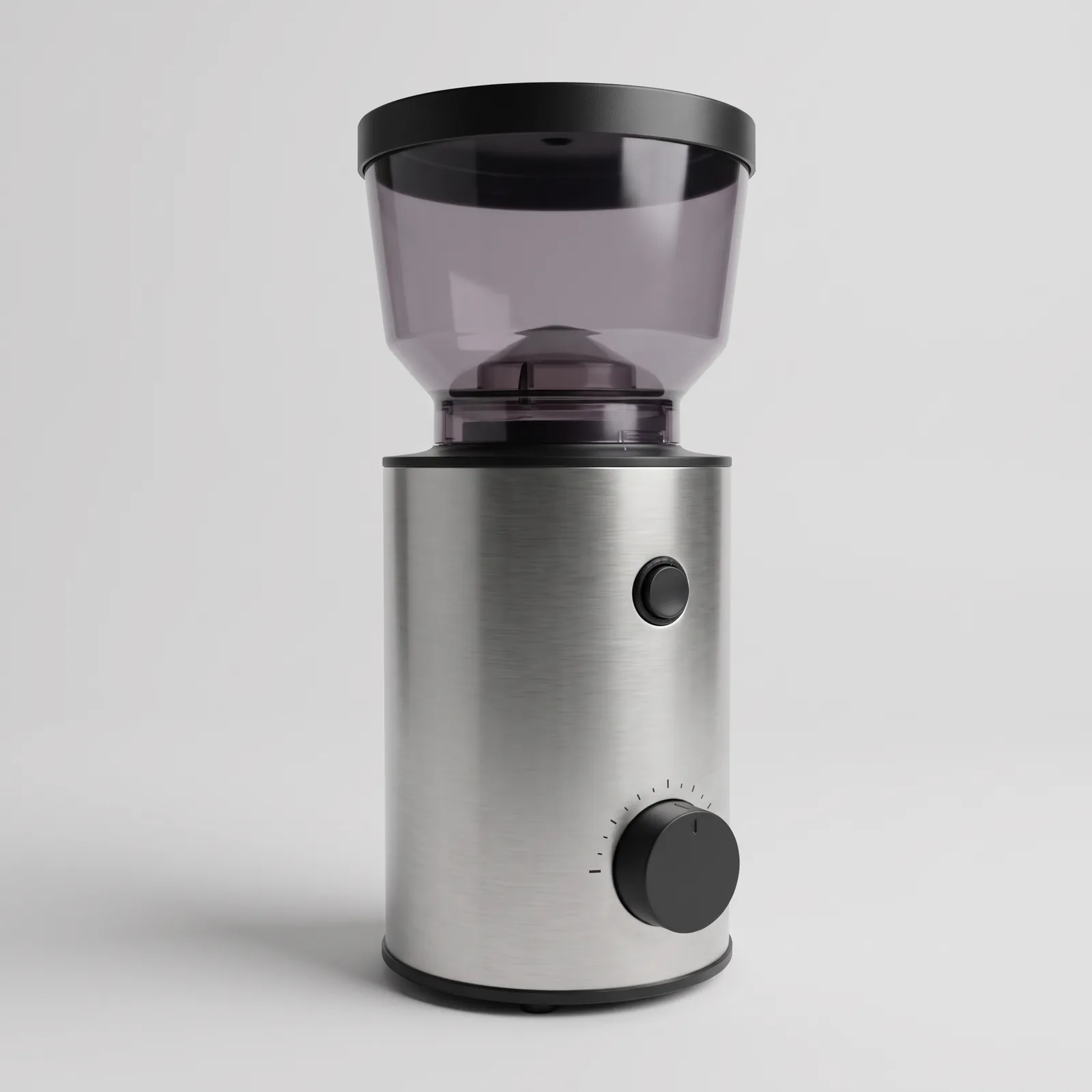 Coffee grinder moved from a kitchen photo onto a light-gray backdrop in ZenCreator Image Editor
