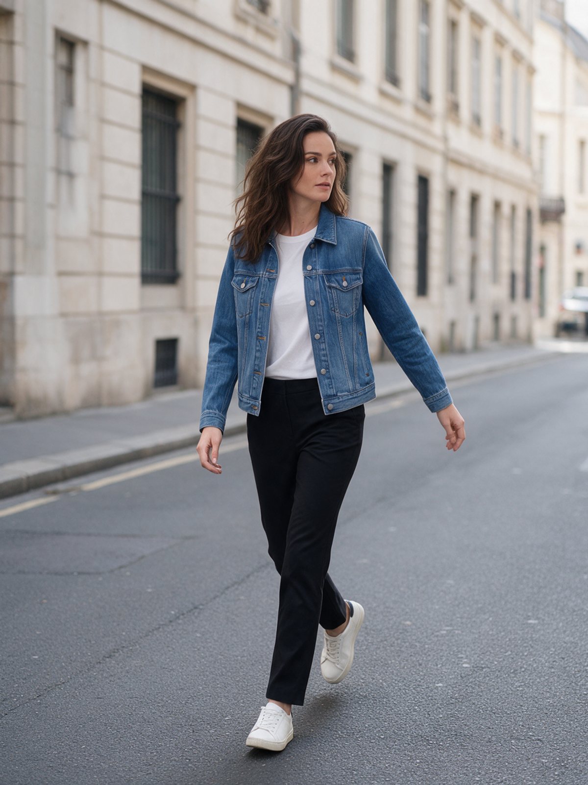 The same AI-generated model in one outfit across three Photoshoot frames in different settings: street