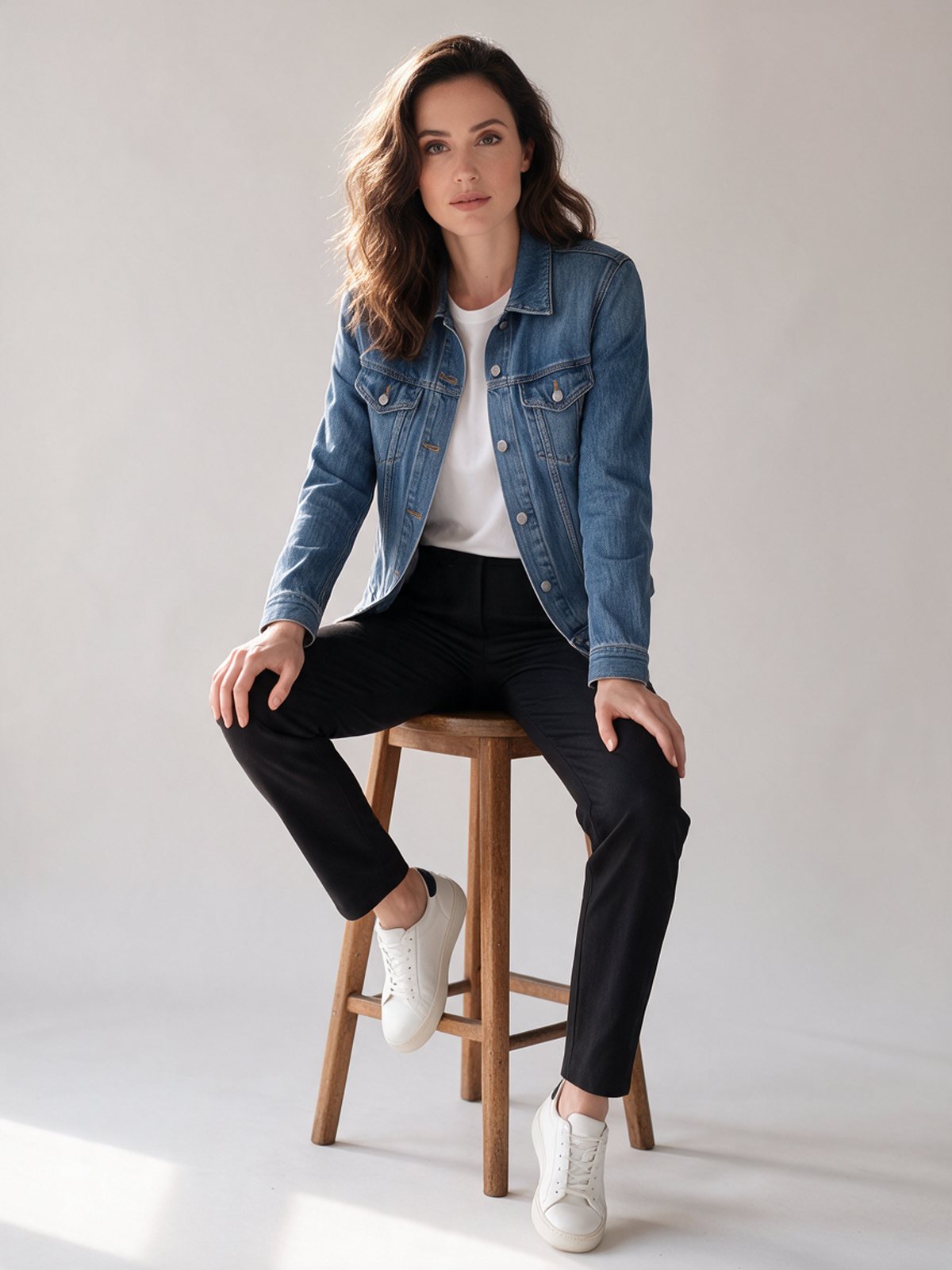 Photoshoot frame in a studio, same model and outfit