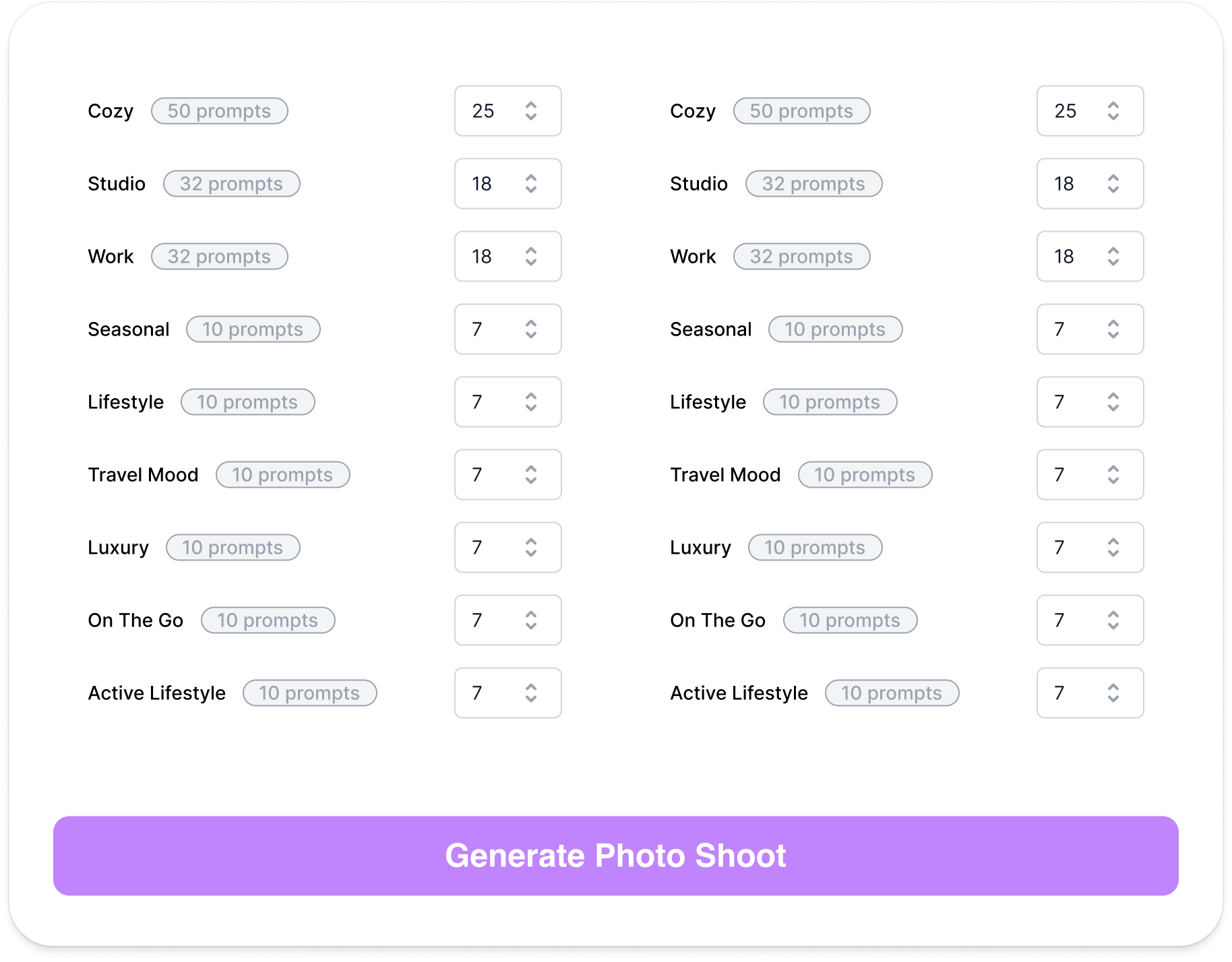 Pick Themes & Quantity Step Pick Themes & Quantity Step
